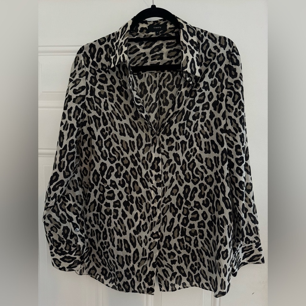 Theory Leopard Print Button Down Shirt